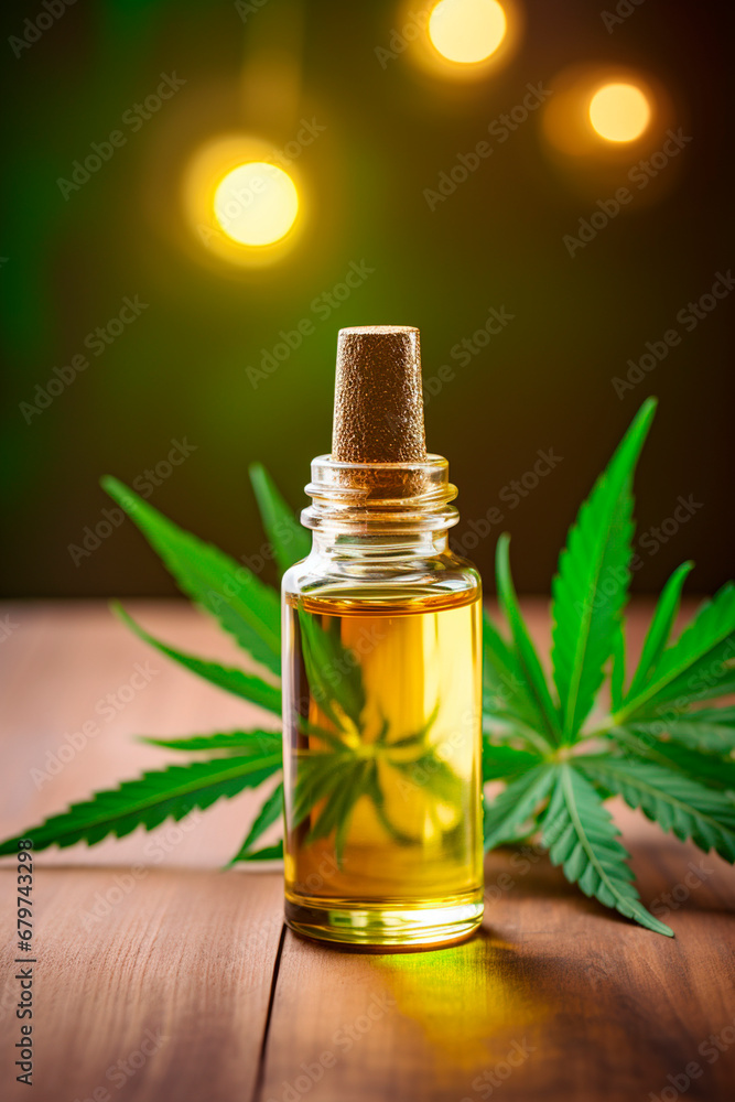 Hemp essential oil in a bottle. Generative AI, Hemp essential oil in a bottle. Generative AI,