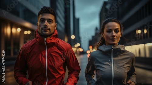Active couple enjoying a rainy run together