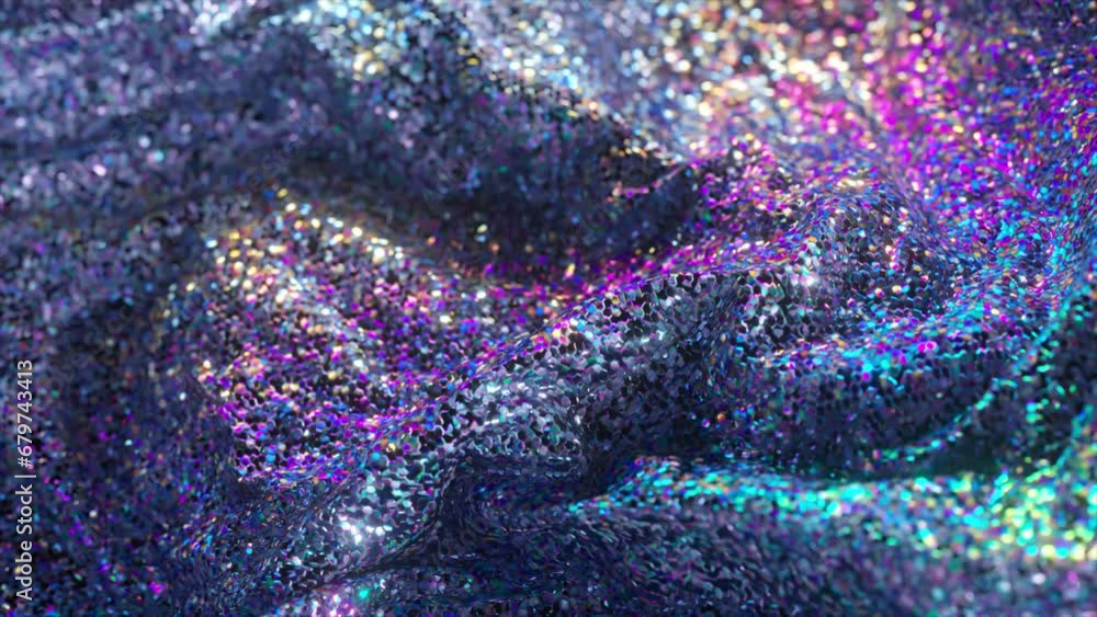 A sea of sequins creates a mesmerizing texture of sparkling blues and purples. 3D animation. A sea of sequins creates a mesmerizing texture of sparkling blues and purples. 3D animation.