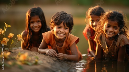African children smiling with the joy of finding water.