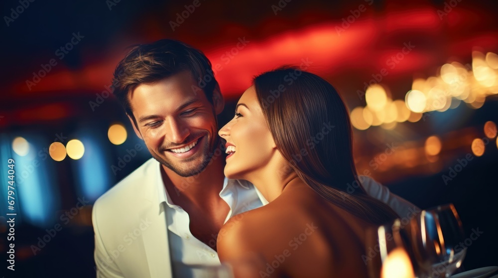Happy couple having a good time at a romantic dinner on their anniversary. Happy couple having a good time at a romantic dinner on their anniversary.