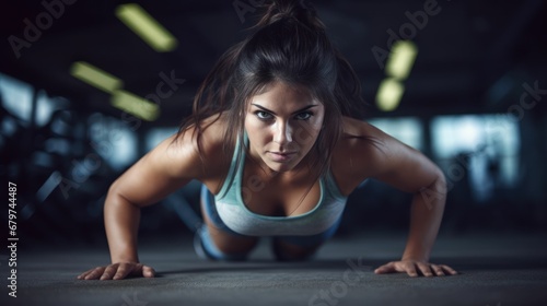 Fit woman doing plank exercise during exercise.
