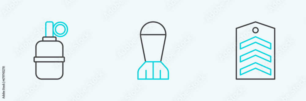Set line Chevron, Hand grenade and Aviation bomb icon. Vector Set line Chevron, Hand grenade and Aviation bomb icon. Vector