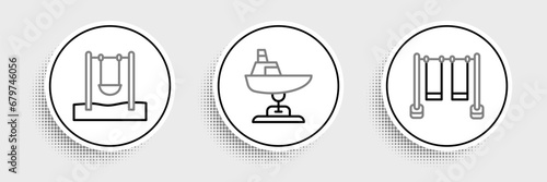 Set line Double swing, Swing and boat icon. Vector