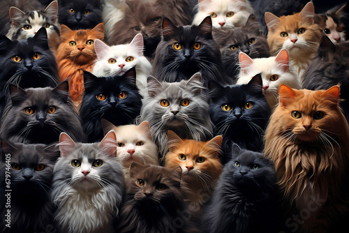 Katzen - Viele Tierköpfe füllen das Bild aus. Niedliche Tiere schauen zum Betrachter © paganin