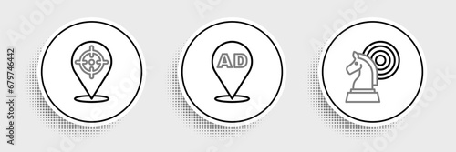 Set line Chess, Target and Advertising icon. Vector