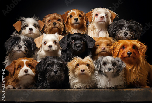 Hunde - Viele Tierköpfe füllen das Bild aus. Niedliche Tiere schauen zum Betrachter © paganin