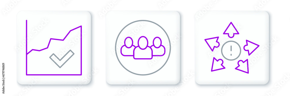 Set line Many ways directional arrow, Financial growth increase and Project team base icon. Vector Set line Many ways directional arrow, Financial growth increase and Project team base icon. Vector