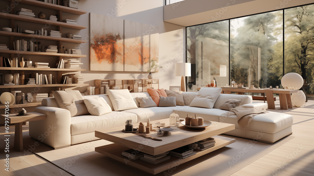Interior of a modern stylish living room. 3D rendering