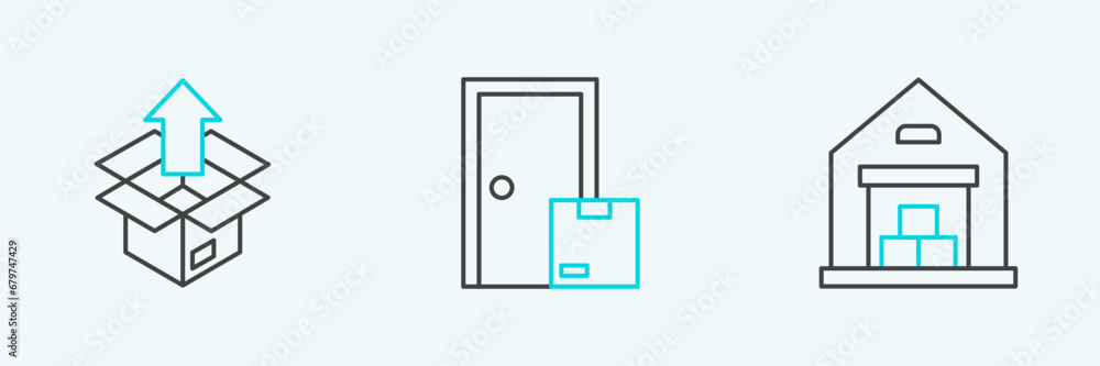 Set line Warehouse, Unboxing and Home delivery services icon. Vector Set line Warehouse, Unboxing and Home delivery services icon. Vector