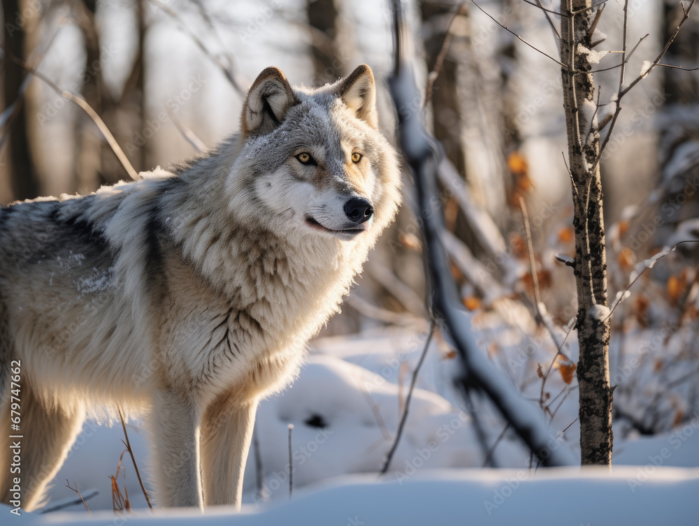 Wolf in Snow Forest, Generative Ai Wolf in Snow Forest, Generative Ai