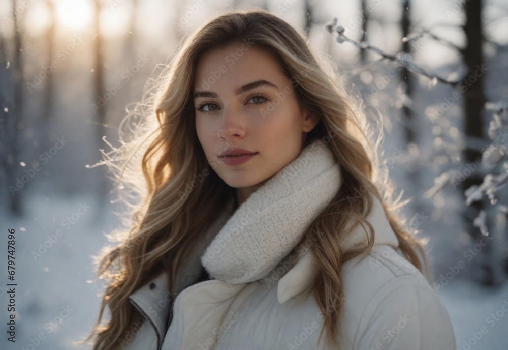 Beautiful girl on the background of a winter landscape. AI Beautiful girl on the background of a winter landscape. AI