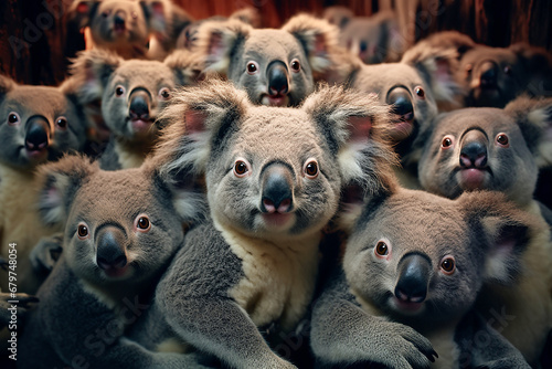 Koala - Viele Tierköpfe füllen das Bild aus. Niedliche Tiere schauen zum Betrachter © paganin