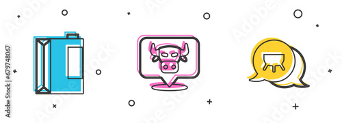 Set Paper package for kefir, Cow head and Udder icon. Vector