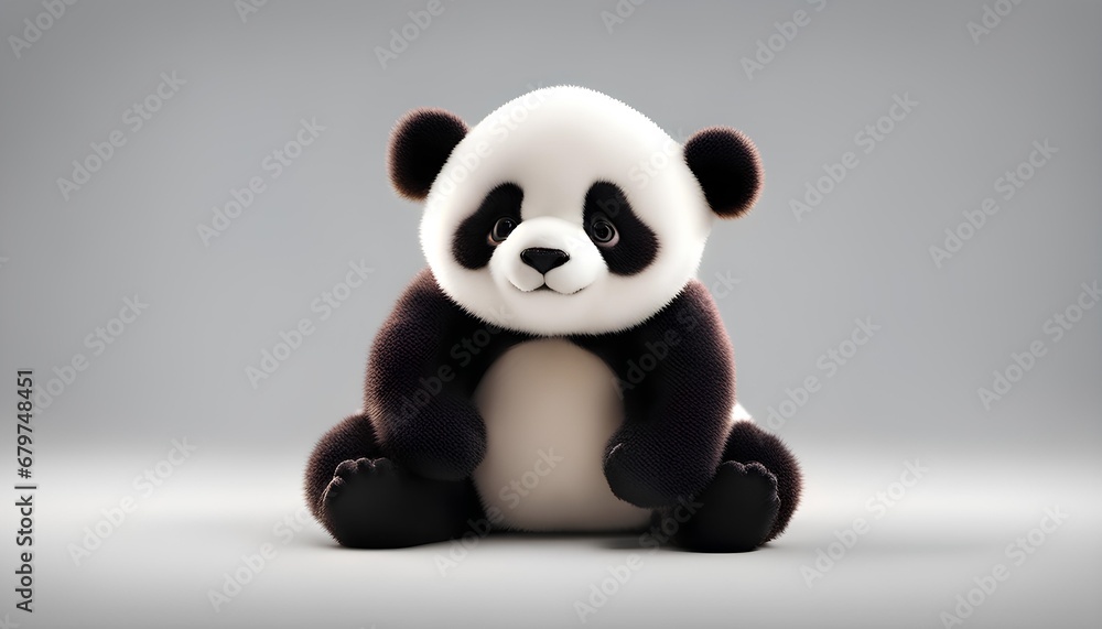 Cute beautiful plush panda on a gray background, cute toy, beautiful big panda smiling Cute beautiful plush panda on a gray background, cute toy, beautiful big panda smiling