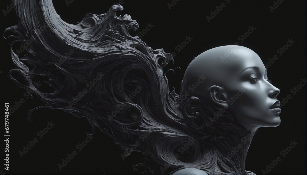 Abstract woman portrait on black background generated by AI Abstract woman portrait on black background generated by AI
