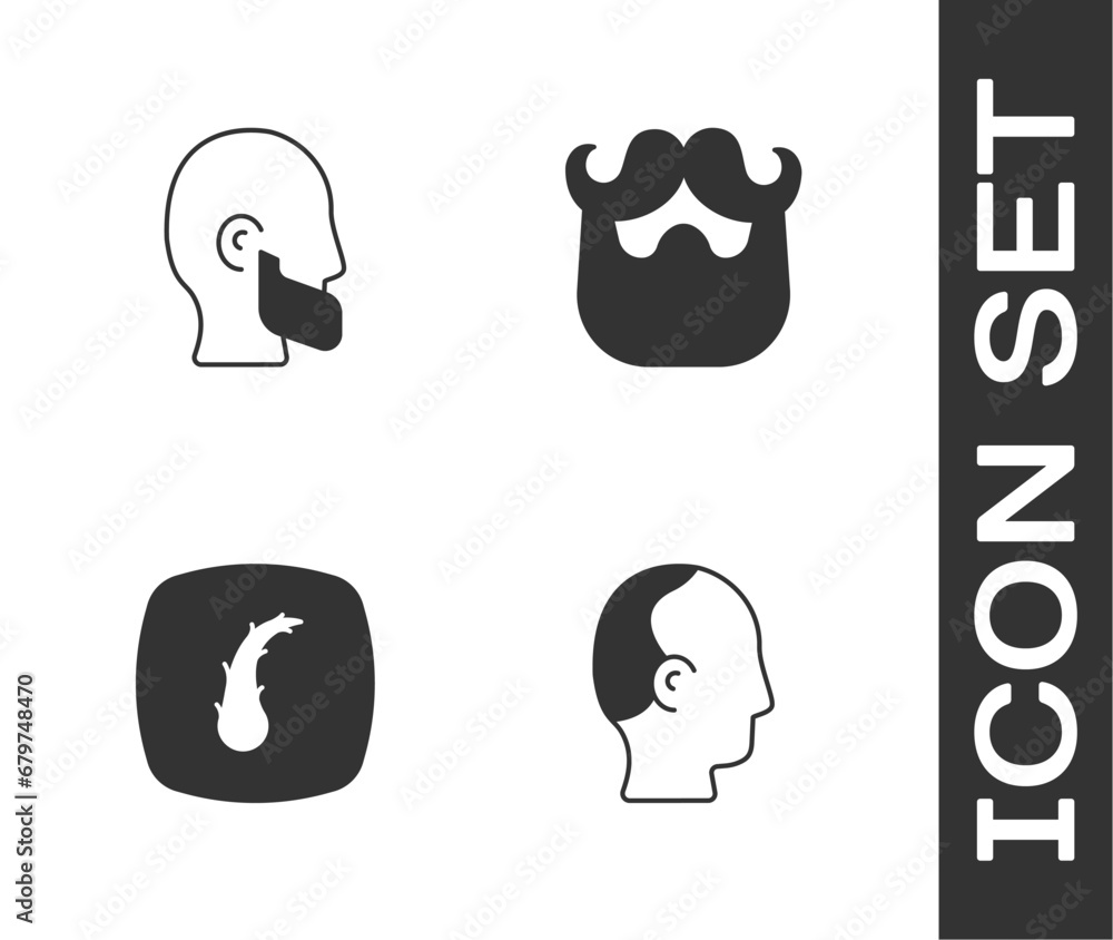 Set Baldness, Mustache and beard, Human hair follicle and icon. Vector Set Baldness, Mustache and beard, Human hair follicle and icon. Vector