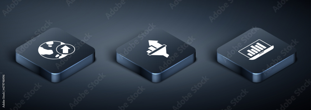 Set Isometric Financial growth, Laptop with graph chart and Sales funnel icon. Vector