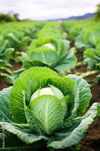 Cabbage plantations grow in the field