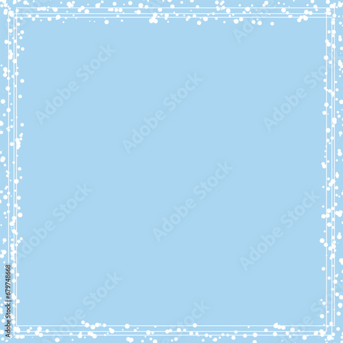 Square Snow frame on pastel blue background. Place for text. Vector illustration