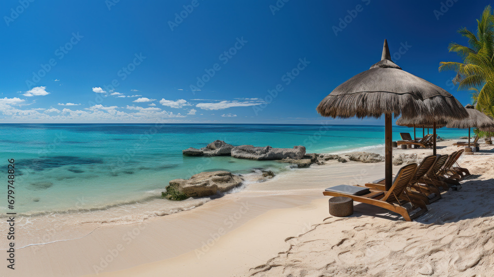 Fototapeta premium Tropical Bliss: A Vivid Journey into Paradise. Generative AI