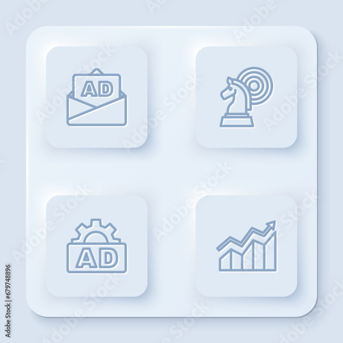 Set line Advertising, Chess, and Financial growth increase. White square button. Vector