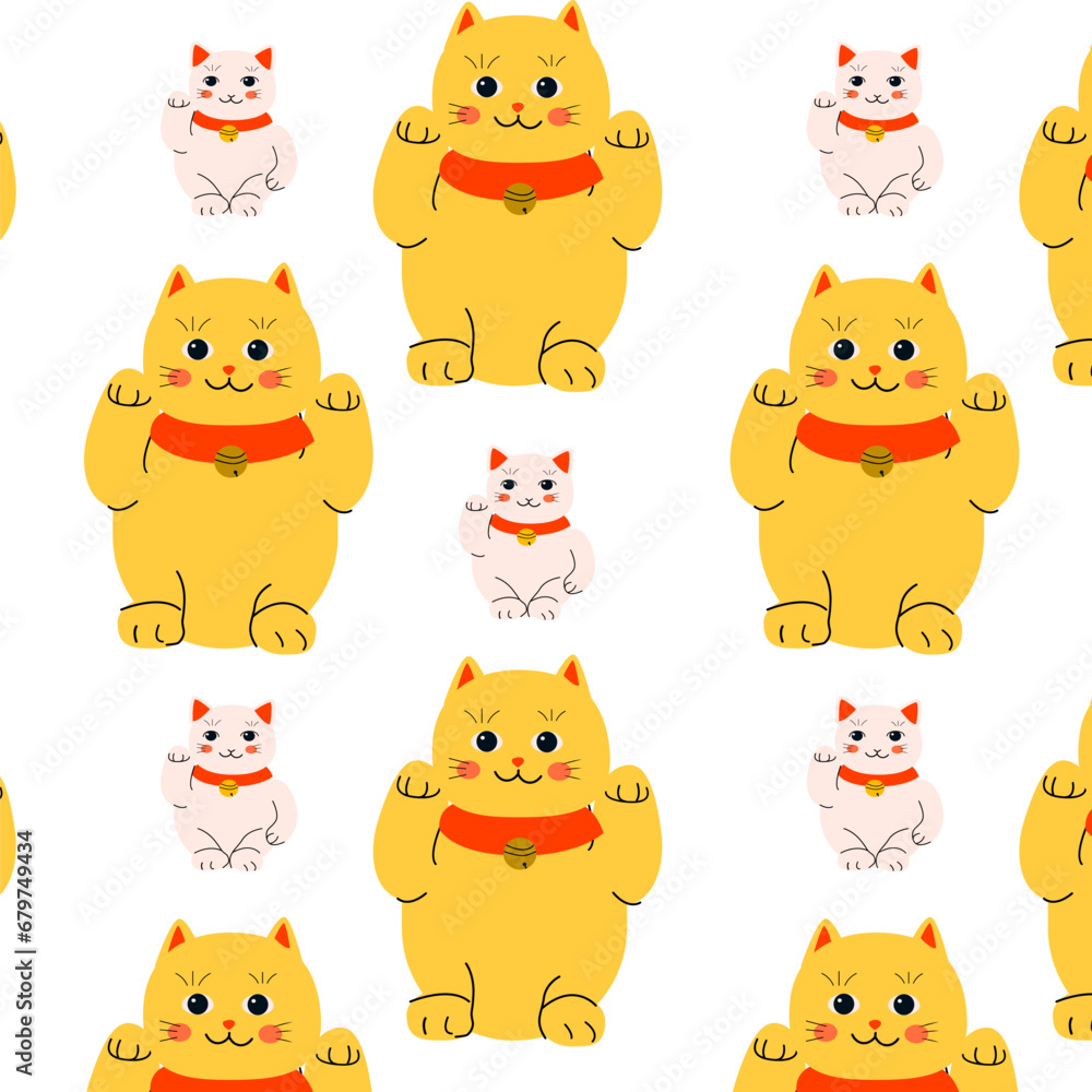 Obraz premium yellow cat maneki and white neko pet