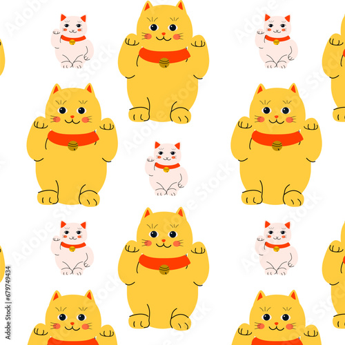 yellow cat maneki and white neko pet