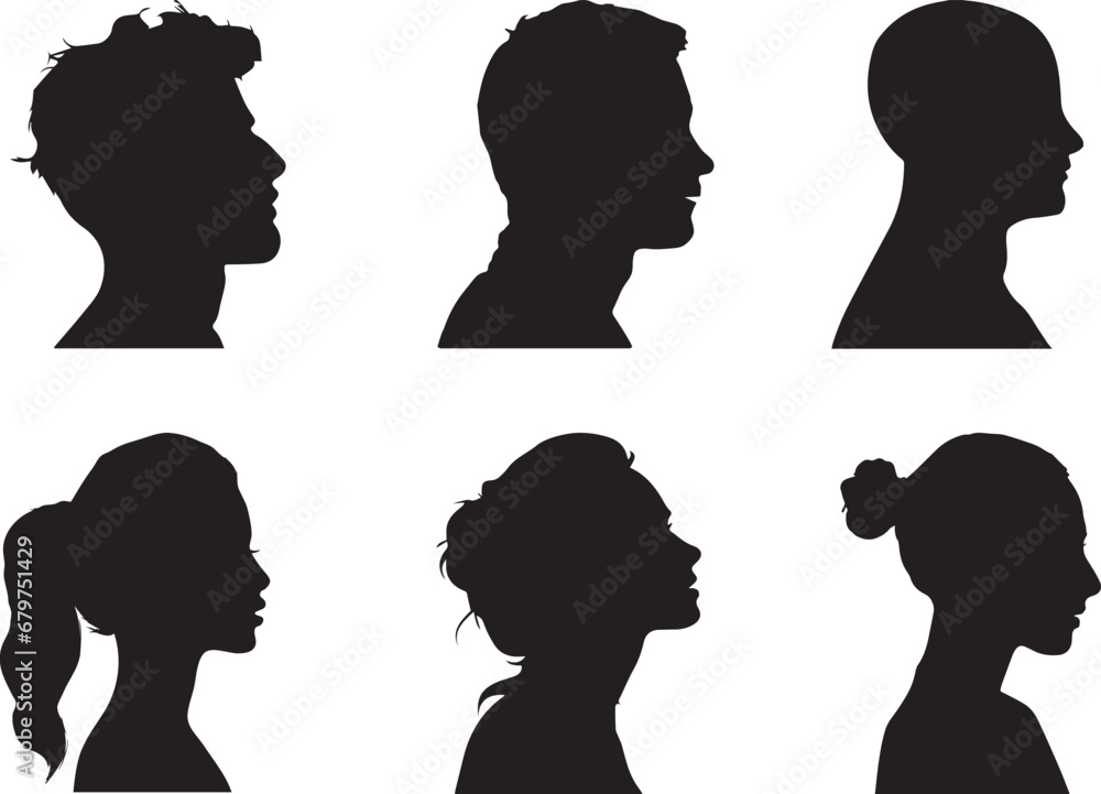 set of human heads silhouette, face silhouette, man and woman, people set of human heads silhouette, face silhouette, man and woman, people
