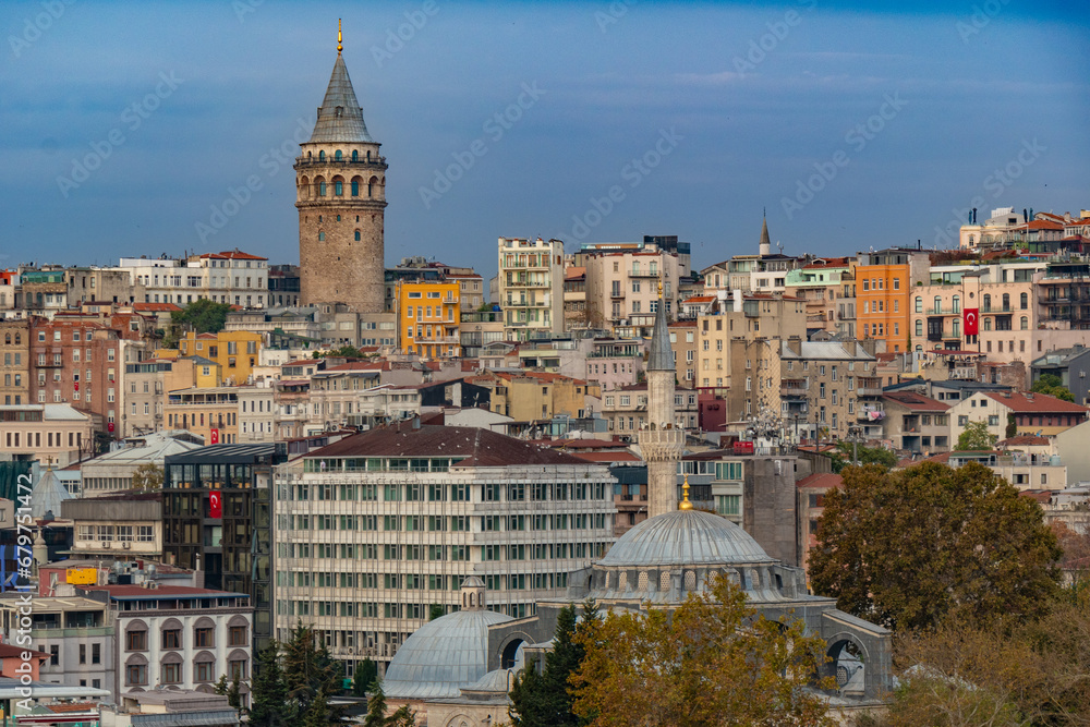 Fototapeta premium View of Galata (modern Karaköy) with the Galata Tower part of the medieval Genoese citadel walls, Istanbul, Turkey