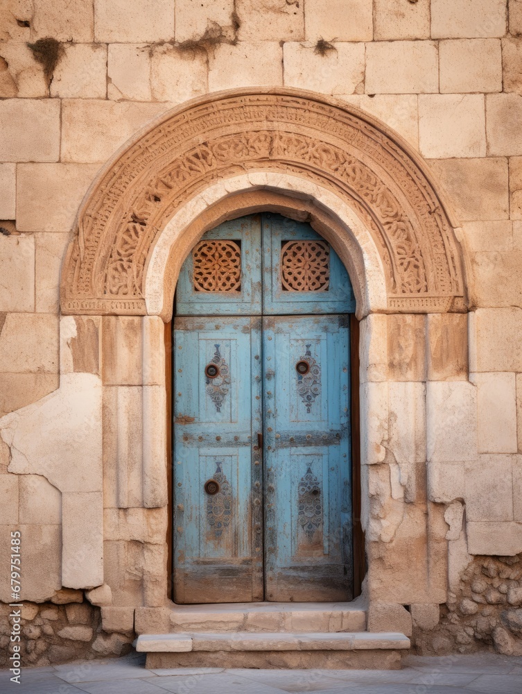 Fototapeta premium old blue wooden door in an ancient building