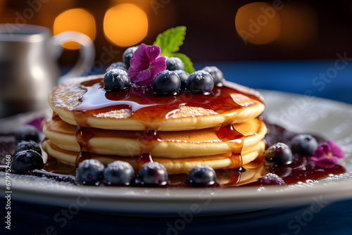 Stack of Pancakes with Syrup and blackberry