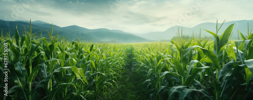 Corn plantations grow in the field