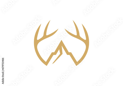 simple creative deer antlers and mountain logo design vector illustration