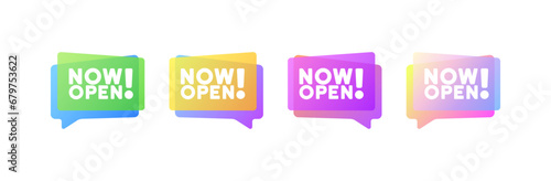 Now open bubbles. Flat, color, message bubbles, now open signs. Vector icons