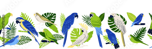 Parrots With Tropical Leaves