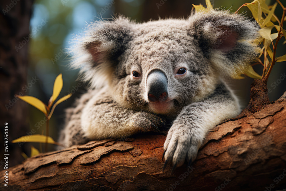 Fototapeta premium Koala on eucalyptus tree outdoor..