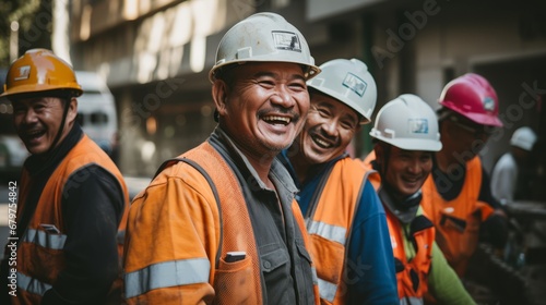 Construction workers radiate joy during hard work