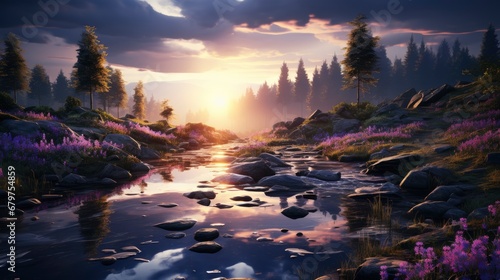 Amazing Sunrise Through Bluebell Woodland Wild, HD, Background Wallpaper, Desktop Wallpaper © Moon Art Pic