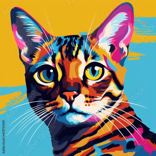 Vibrant Bengal Cat Pop Art Portrait photo