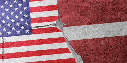 Wallpaper Mural USA and Latvia flags on a stone wall with a crack, illustration of the concept of a global crisis in political and economic relations Torontodigital.ca