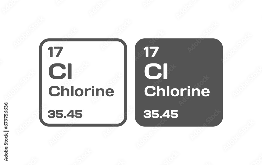 Obraz premium Chlorine chemical element icon. Flat, gray, Cl Chlorine chemical element icons, periodic table. Vector icons