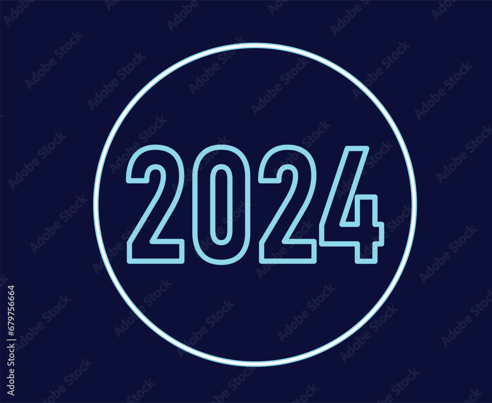 2024 Happy New Year Holiday Graphic Design Neon Abstract Vector Logo Symbol Illustration With Blue Background 2024 Happy New Year Holiday Graphic Design Neon Abstract Vector Logo Symbol Illustration With Blue Background