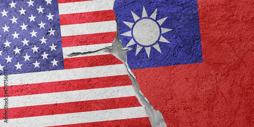 Wallpaper Mural USA and Taiwan flags on a stone wall with a crack, illustration of the concept of a global crisis in political and economic relations Torontodigital.ca
