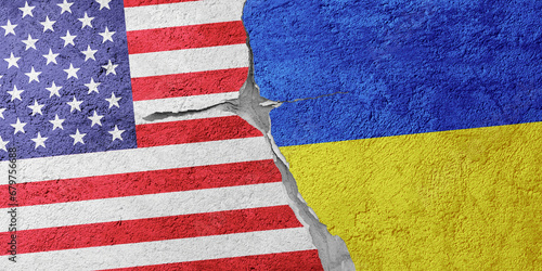 Wallpaper Mural USA and Ukraine flags on a stone wall with a crack, illustration of the concept of a global crisis in political and economic relations Torontodigital.ca