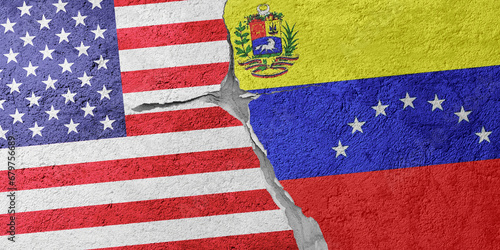 Wallpaper Mural USA and Venezuela flags on a stone wall with a crack, illustration of the concept of a global crisis in political and economic relations Torontodigital.ca