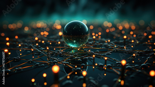 Digital Symbiosis: Illuminating Neural Network Connectivity in Emerald Hues. Generative AI photo