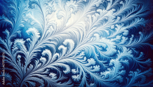 Blue and white frost pattern. Generative ai.