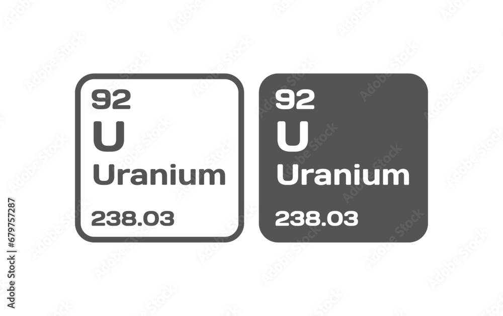Obraz premium Uranium chemical element icon. Flat, gray, U Uranium chemical element icons, periodic table. Vector icons