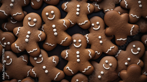 Christmas gingerbread cookies in the form of men and women on a dark background.